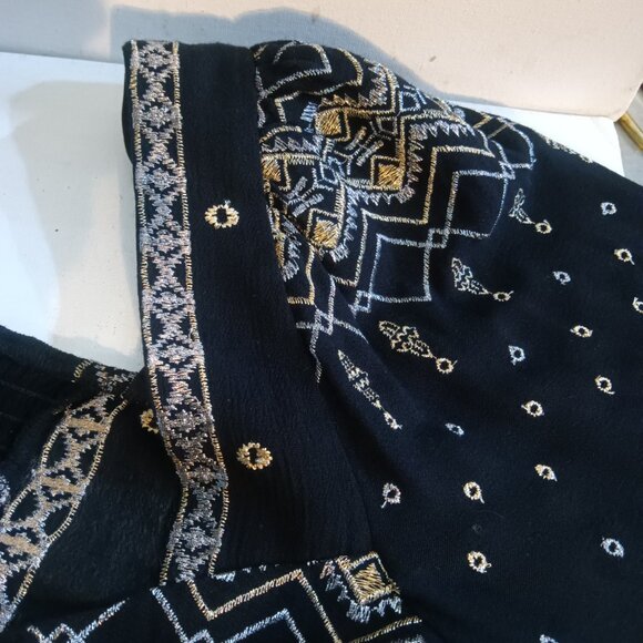 HALE BOB Black Embroidered Gold Silver Square Neck Grecian Peasant Blouse - Picture 8 of 10